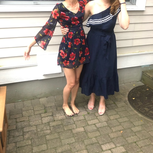 J. Crew Linen Blend One Shoulder Navy Blue Dress Size M - Picture 5 of 5